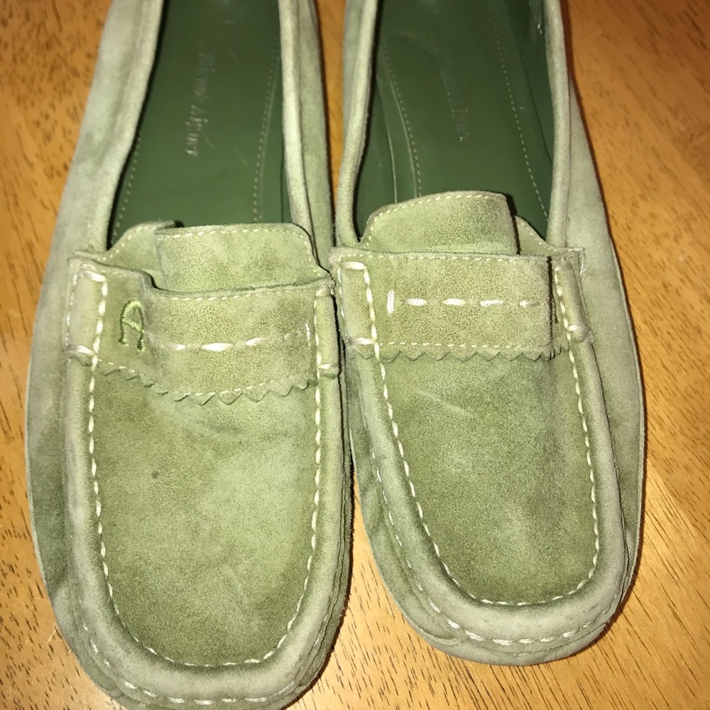 Etienne Aigner Green Suede Loafers